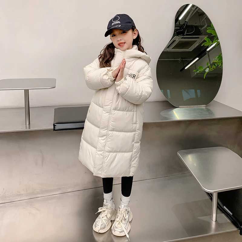 Down Coat Boys Girls Cotton Padded Jacket Children Long Over-the-knee Korean Thickened Coats Kids Warm Keep Hooded Parkas CH179 H241123