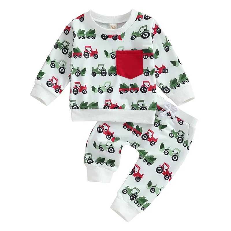 Clothing Sets Toddler Boys Girls Christmas Outfits Truck Christmas Tree Print Long Sleeve Sweatshirts Long Pants 2Pcs Xmas Kids Clothes Set H241126