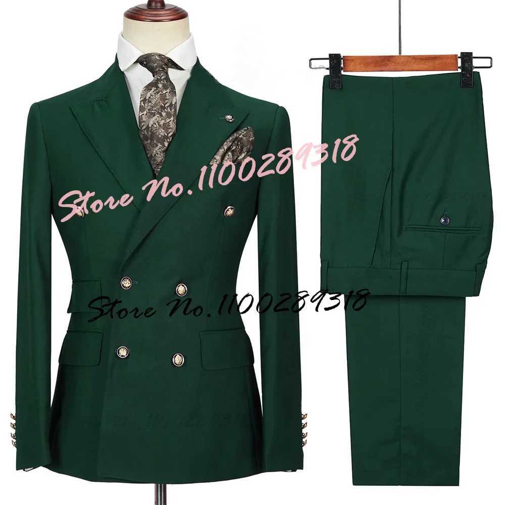 2024 Costume Homme White Double Breasted Business Suits For Men Groom Tuxedos Wedding Terno Masculino Slim Fit 2PCS(Blazer+Pant) X250704