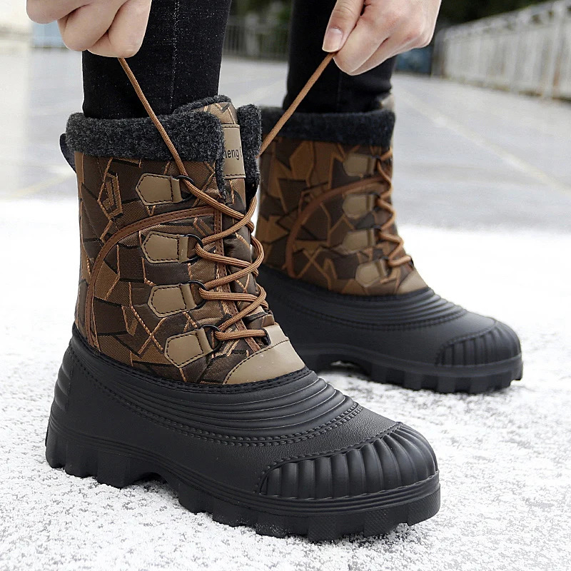 Winter mid calf mens duck boots warm outdoor snow boots waterproof hunting boots work boots mens camouflage outdoor shoes 241126