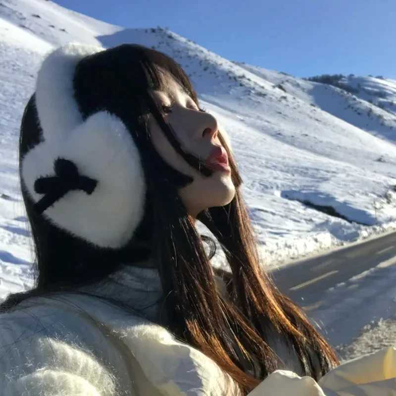 New Women Winter Warm Thickened Bow Earmuffs Kaii Heart Janese JK Women Ear Protection Cycling Eaags Y2k AccoriesXJ241126