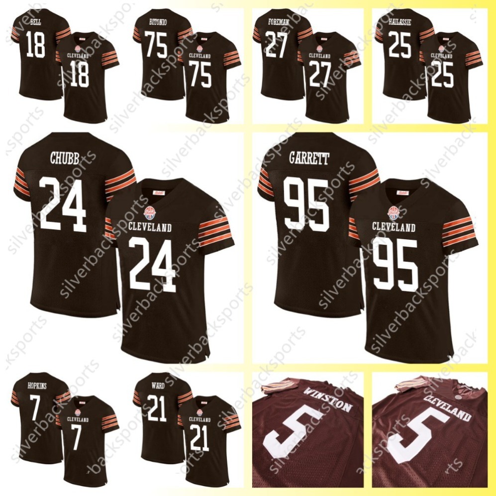 DIY Brows Football Jerseys Mens/Youth Custom 95 Myles Grrett 24 Nick Chub David Njku Deshaun Waton Amari Coper Dustin Hopkns Joel Biio Jersey This bas