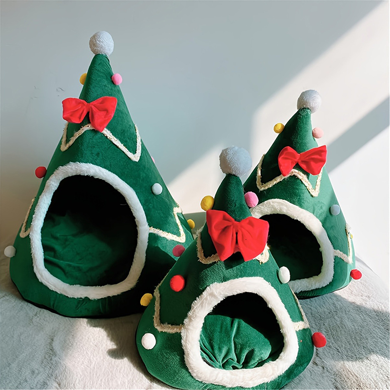 Houses For Cats Christmas Beds Winter Pet Supplies Warm Bed Puppy Accessories Things Cushions Accessory House Dog Habitats