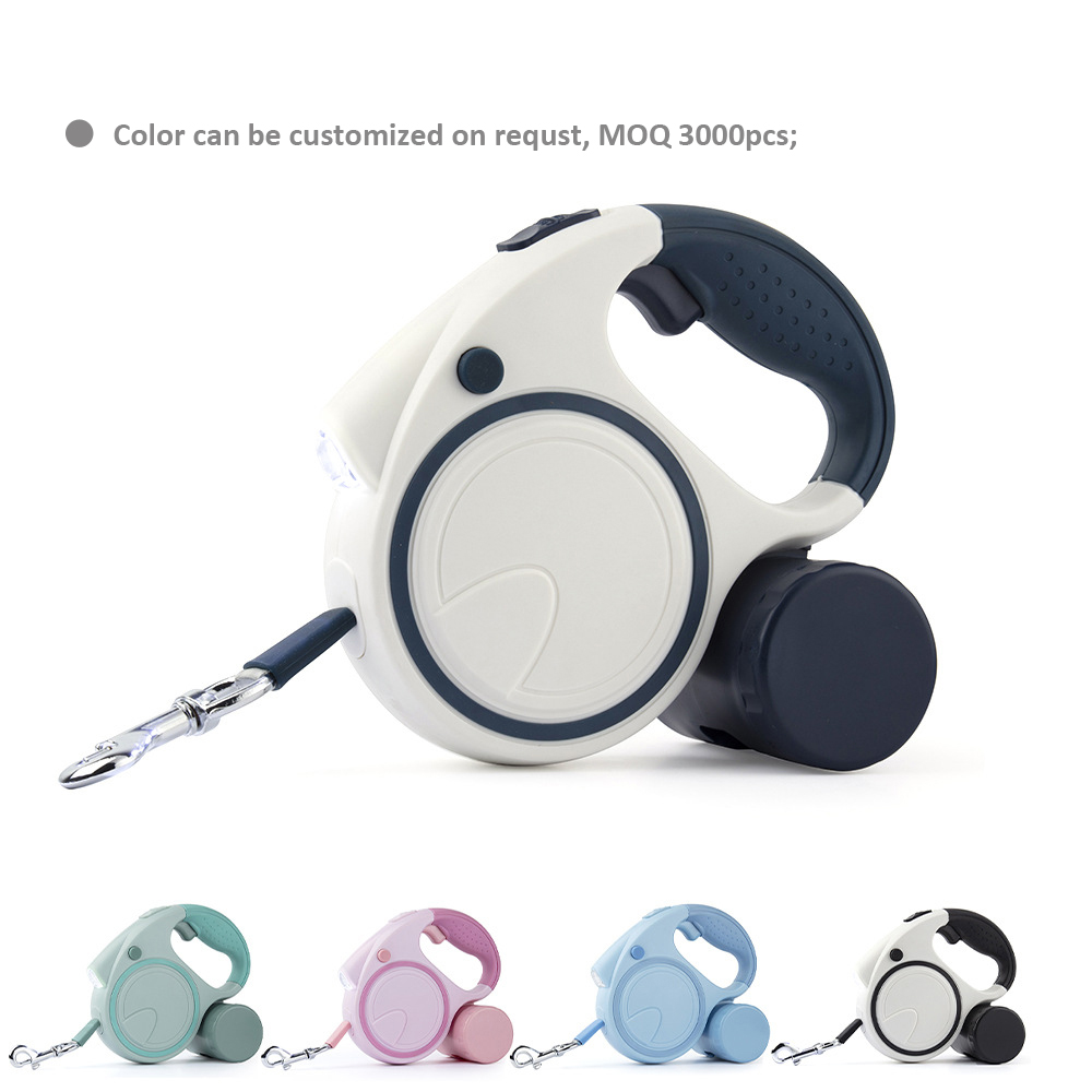 Button Battery Light Up Night LED Flash Smart Dog Retractable Leash with Poop Bags Dispenser for Pets
