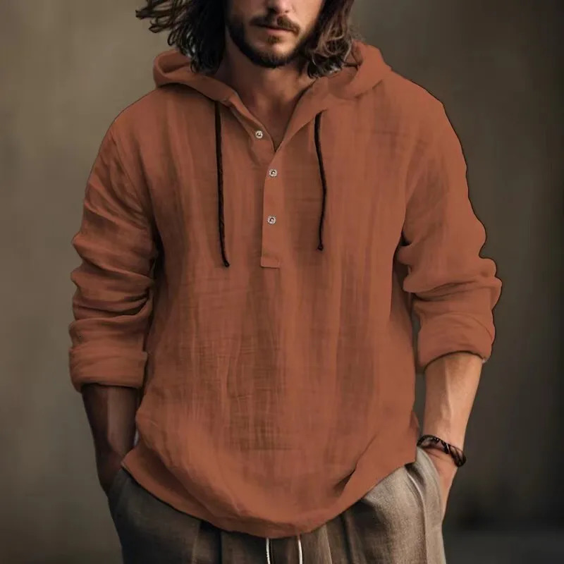 Mens shirts hoodies long sleeved buttons pure cotton linen casual loose holiday shirts mens T-shirts 241126