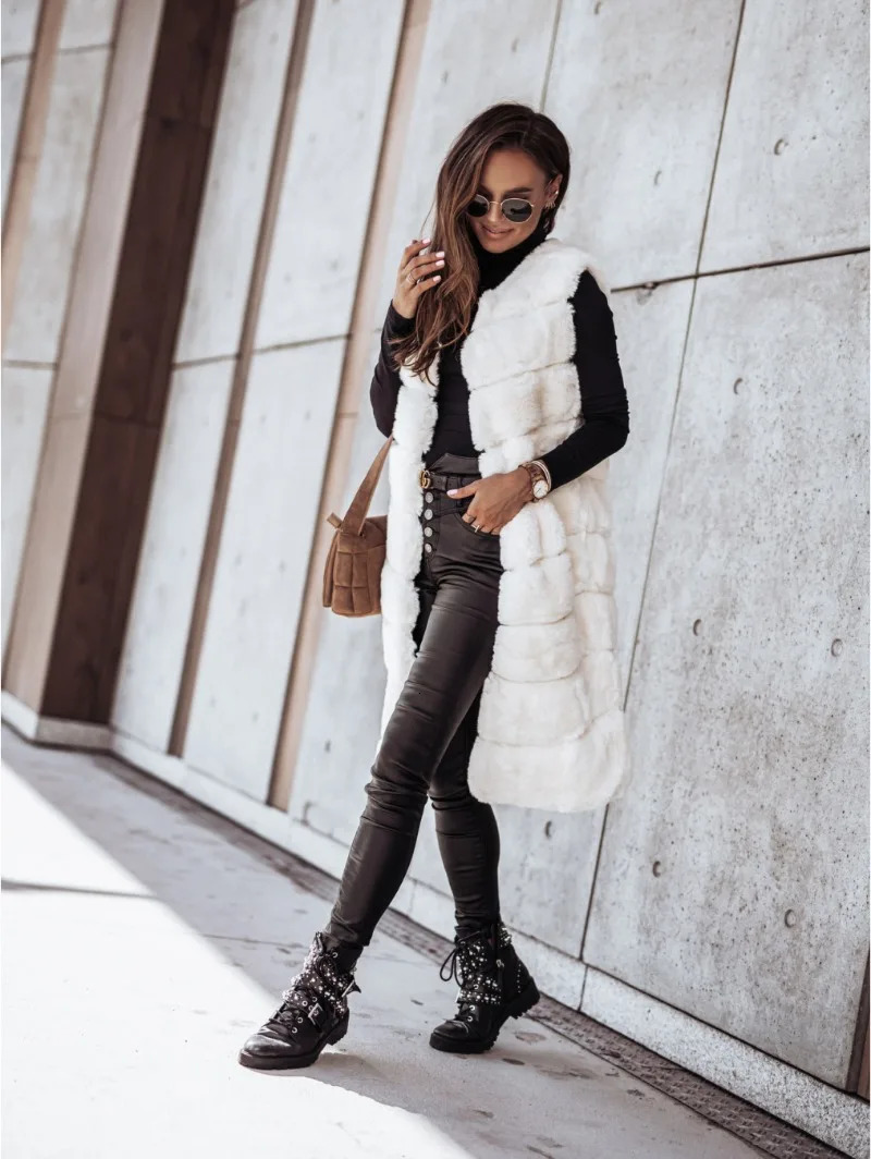 Womens Clothing Sexy Fashion Casual Commuting Vacation Style Versatile Solid Color Long Round Neck Vest Coat 241121