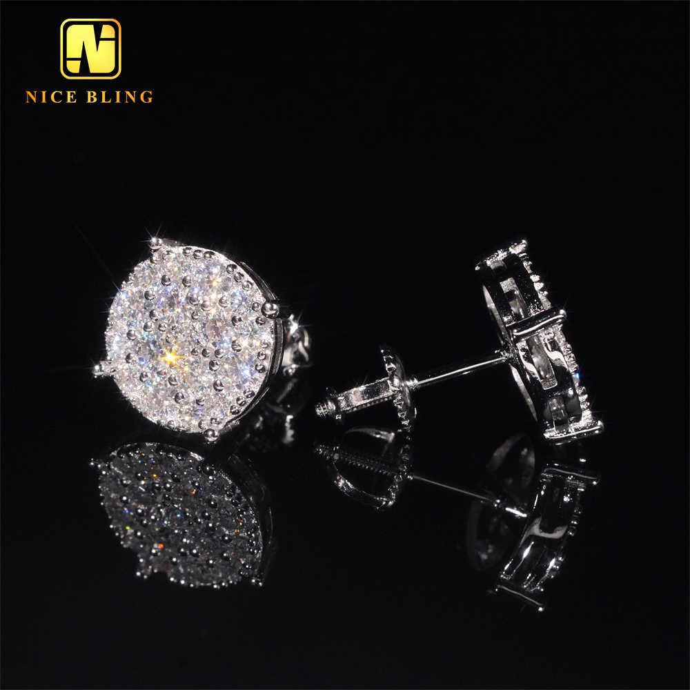 Men Style Stocks Pass Diamond Tester GRA Certified Iced Out 925 Silver Jewelry VVS Moissanite Stud Earrings