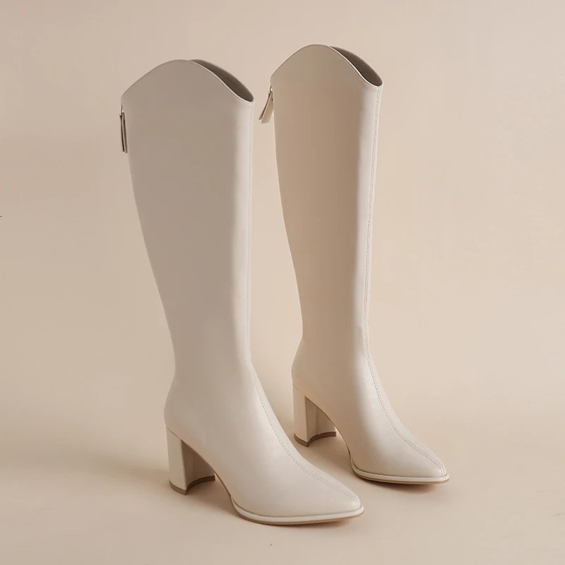 Plus Size 34-43 Women Boots Zipper Thick High Heels Simple Thick High Heels Autumn Winter Boots Knee High Botas 241114