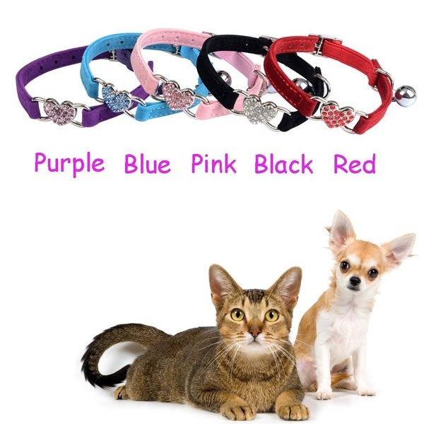 Crystal Elastic Dog pu Collar Packaging Velvet Bell Heart Shaped Pet Dog Rhinestone Collar Necklace