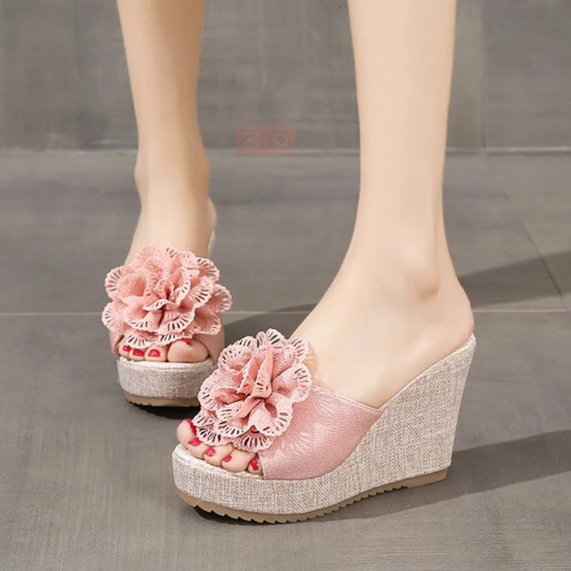 Summer beach platform womens wedge slider sticker bow womens sandals chlorine shoes slider 241126