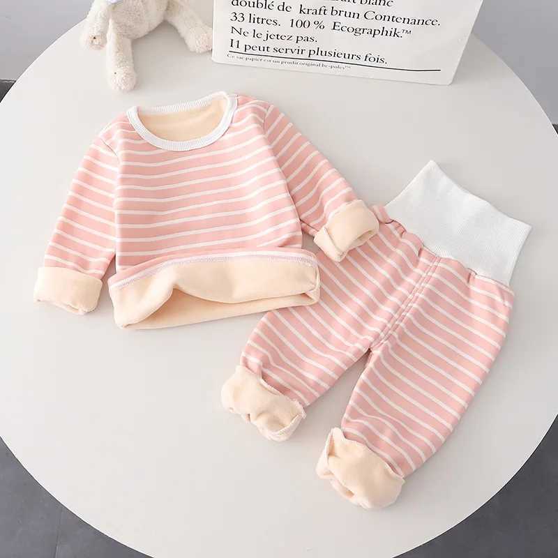 Clothing Sets Toddler Children Clothes Sets Kids Autumn Winter Thick Striped Tops and High Waist Pants 2Pcs for Girls Boys Outfits Pajama Suit H241126