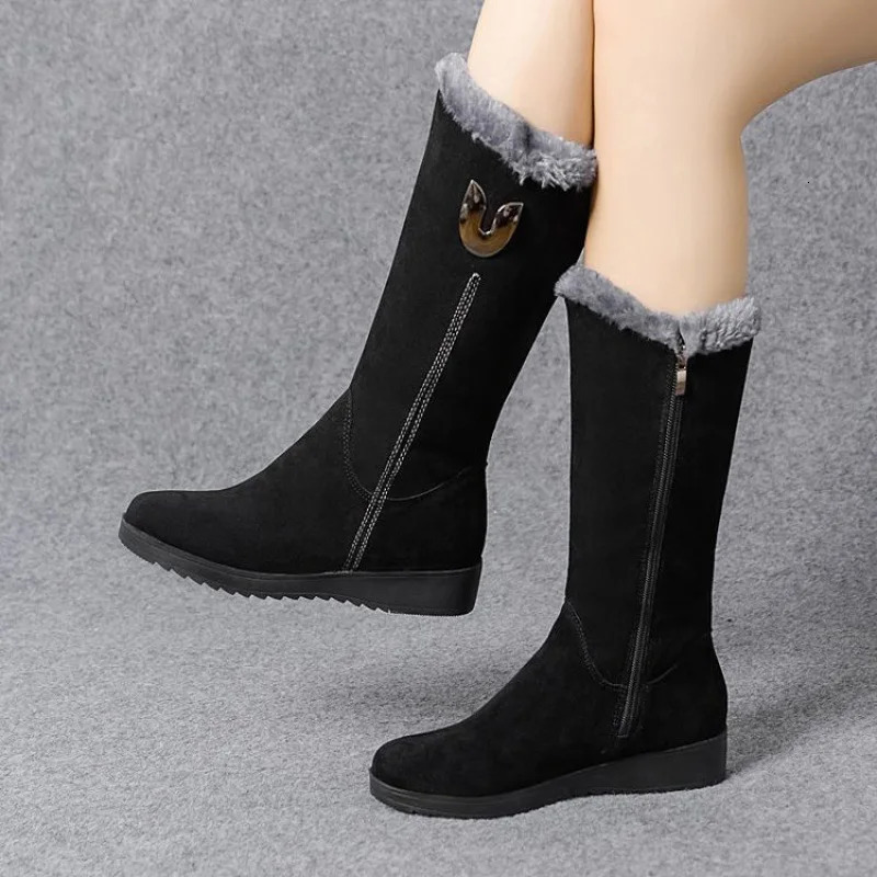 Warm Chelsea High Fur Boots Women Winter Shoes for Women Chunky Mid-calf Plush Snow Flat Boots ZIP Fashion Botas De Mujer 241114