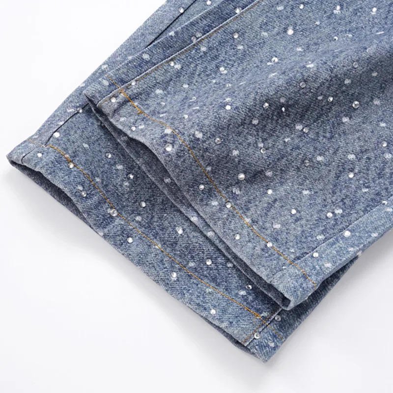 PFNW niche melt rhinestone printed washed jeans with belt casual and loose mens straight Trouser 12C1812 241125