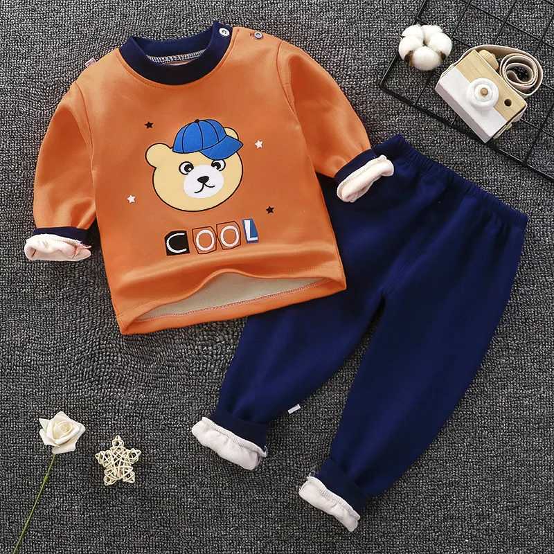 Clothing Sets Autumn Winter Fleece Underwear Suit Boys Clothing Sets Children Pajamas Home Service Suits for Kids Clothes Warm Sleepwear 2Pcs H241126