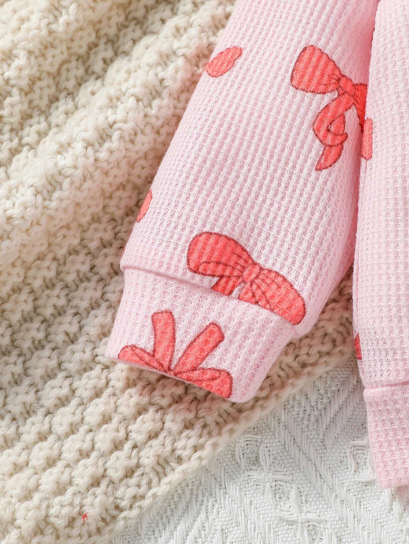 Clothing Sets Baby girl Pink autumn lovely and sweet Print Bow Long Sleeve Honey Streetwear Fashion Pantsuit H241126