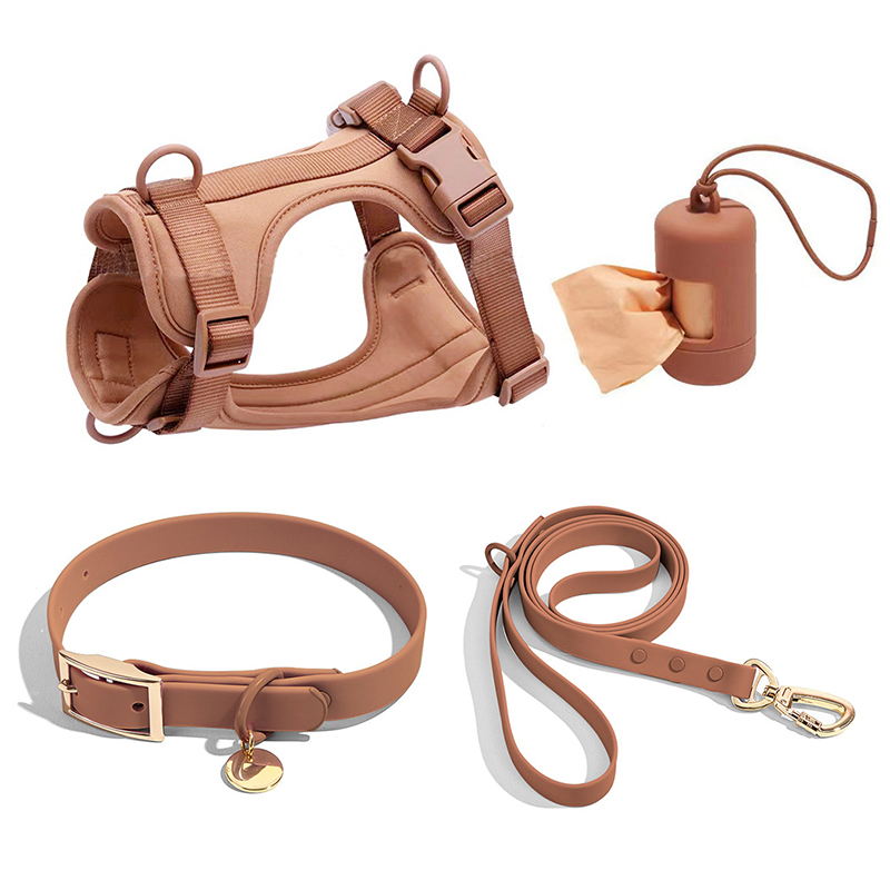 WeLove Custom Waterproof PVC Polyester Dog Harness Set Pet Poop Bag Holder Dispenser Dog Collar And Leash Set