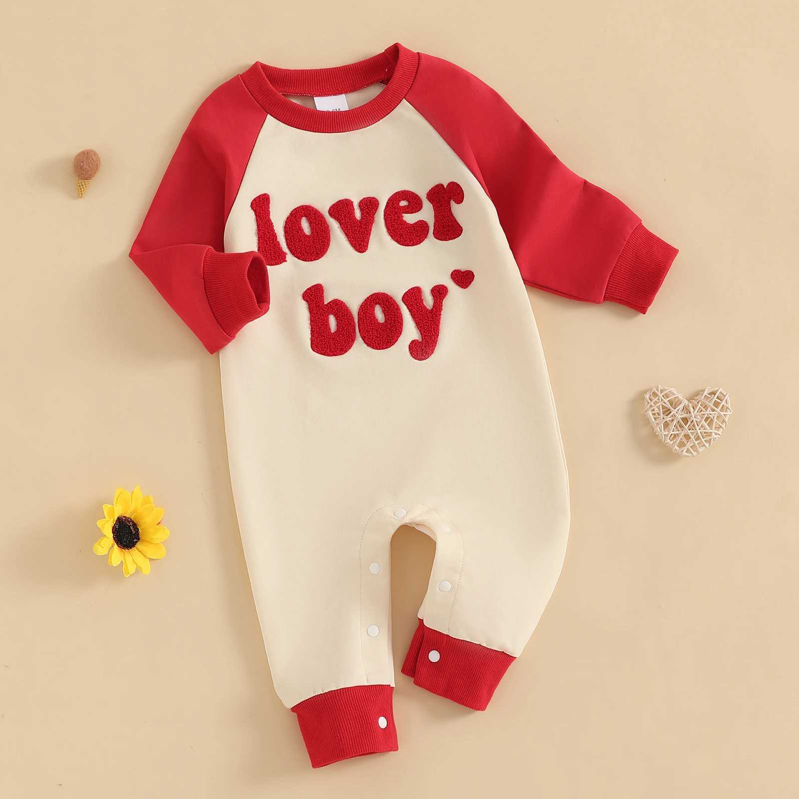 Clothing Sets Baby Boy Autumn Romper Valentine Day Clothes Letter Embroidery Contrast Color Long Sleeve O Neck Jumpsuit for Toddlers Infant H241126