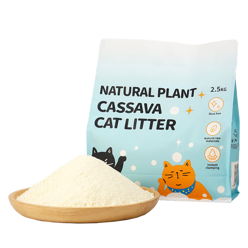 Non-stick bottom natural cassava cat litter deodorizing and fast clumping cassava cat litter