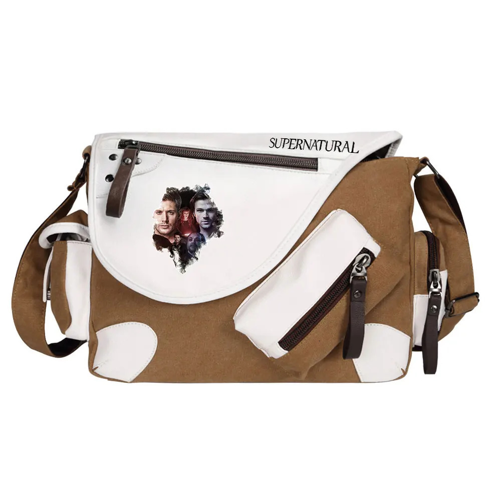 Supernatural Evil SPN Womens Canvas Casual Zipper Mens Shoulder Bag Cross Body Bag Boys and Girls rens School Bag Letter Making Bag 241121