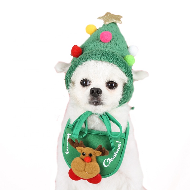 Dog Cat Pet Christmas Hat Saliva Towel Bib Teddy French Bulldog Autumn and Winter Clothes Dress Up Supplies