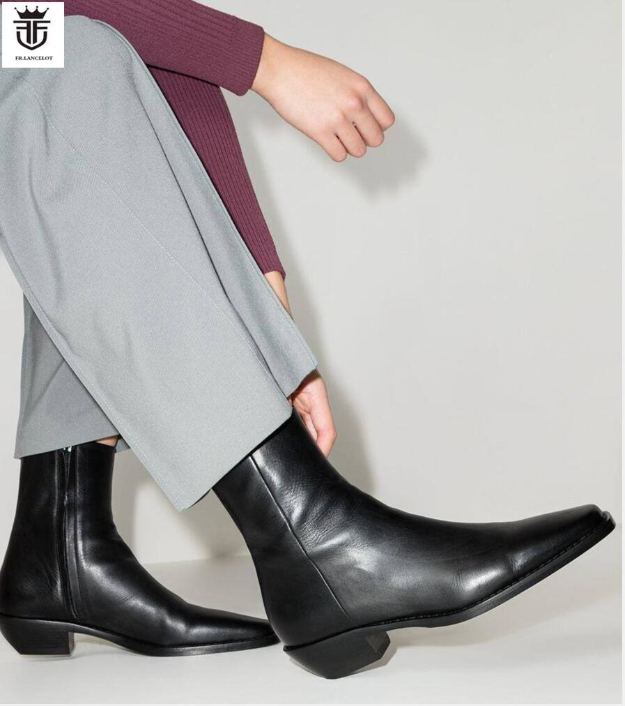 Factory Real Photo Cool Men Wine Red Leather Boots Zip Side Ankle Booties Male Party Shoes Low Heel Mens Boot Square Toes