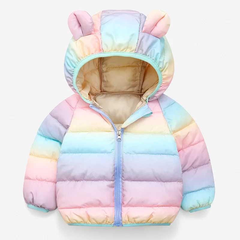 Down Coat hibobi Winter Girls Cotton Colorful Casual Cute Hooded Long-Sleeved Jacket Suitable For Children Under Five Years Old H241123ZTFV
