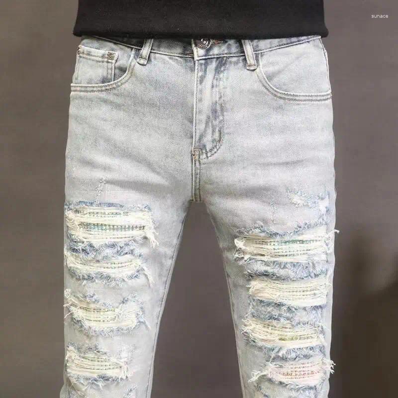 Men's Jeans Kpop Designer Luxury Fashion Casual Denim With HOLE For Spring And Autumn Distressed Patch Washed Trousers