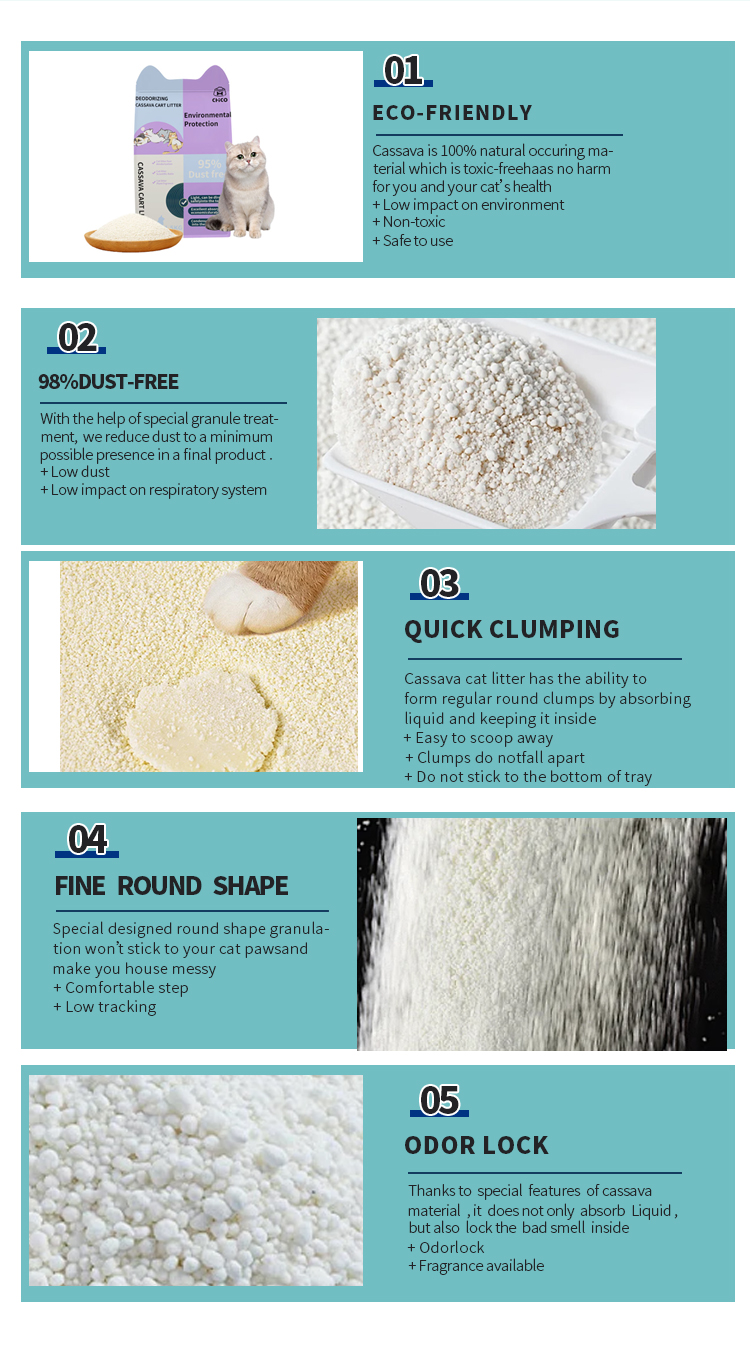 Bulk wholesale discount Low dust strong caking long time fresh cassava mixed cat litter