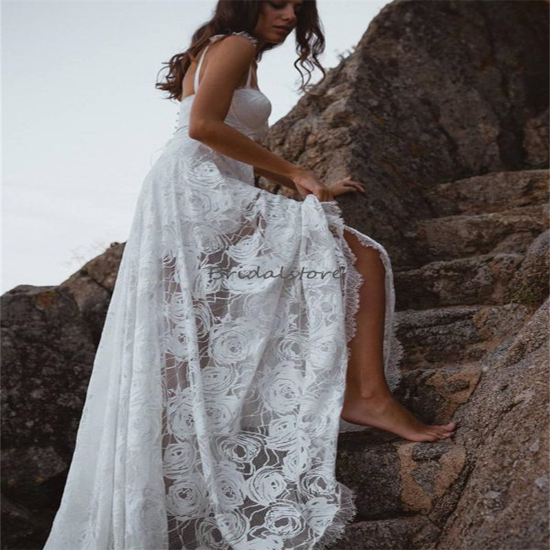 Fulllace Boho Fairy Wedding Dresses 2024 Sexy Spaghetti Straps Celtic Hippies Bohemian Bridal Dresses Civil Gatsby Destination Beach Bride Robe De Mar