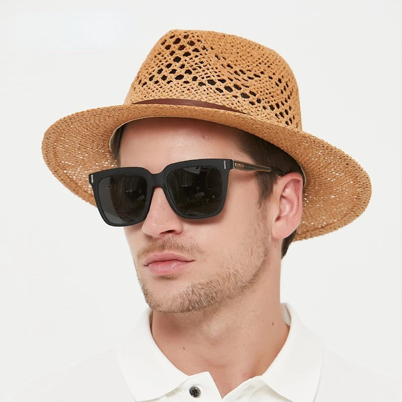 Fedora hat wide Brim mens beach straw hat Exquisite woven mesh hollow breathable cool womens summer casual hat 241125