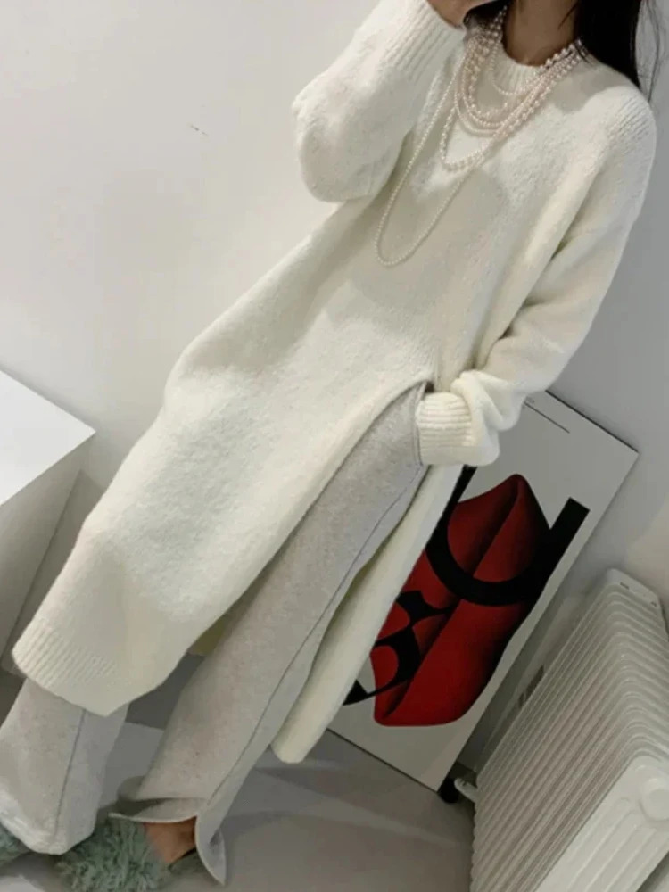 Winter womens dress y2k V-neck sexy ultra-thin elastic loose basic body sweater winter knitted autumn warm long skirt 241125