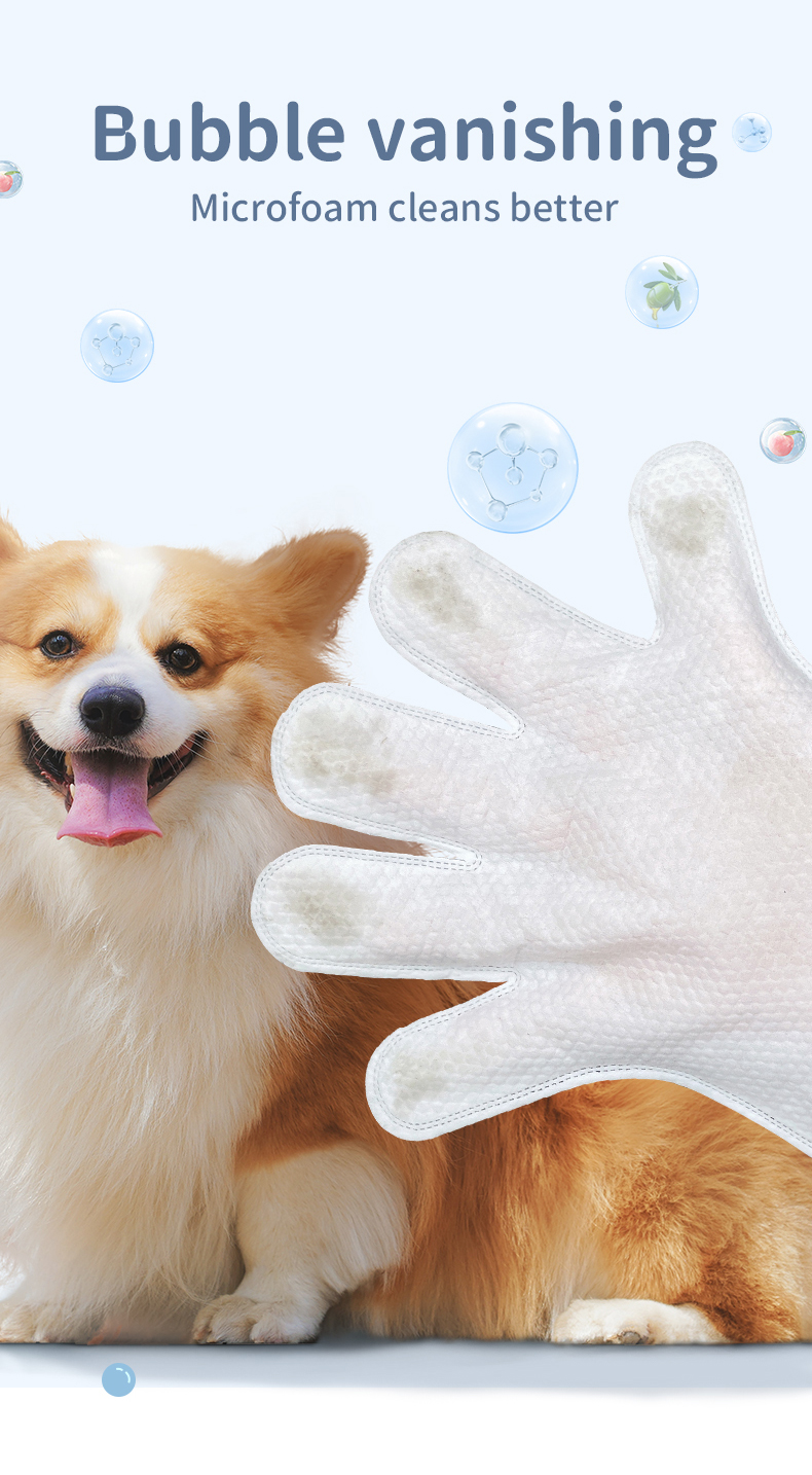 Biodegradable pet disposable gloves clean and soothe pet hair without washing