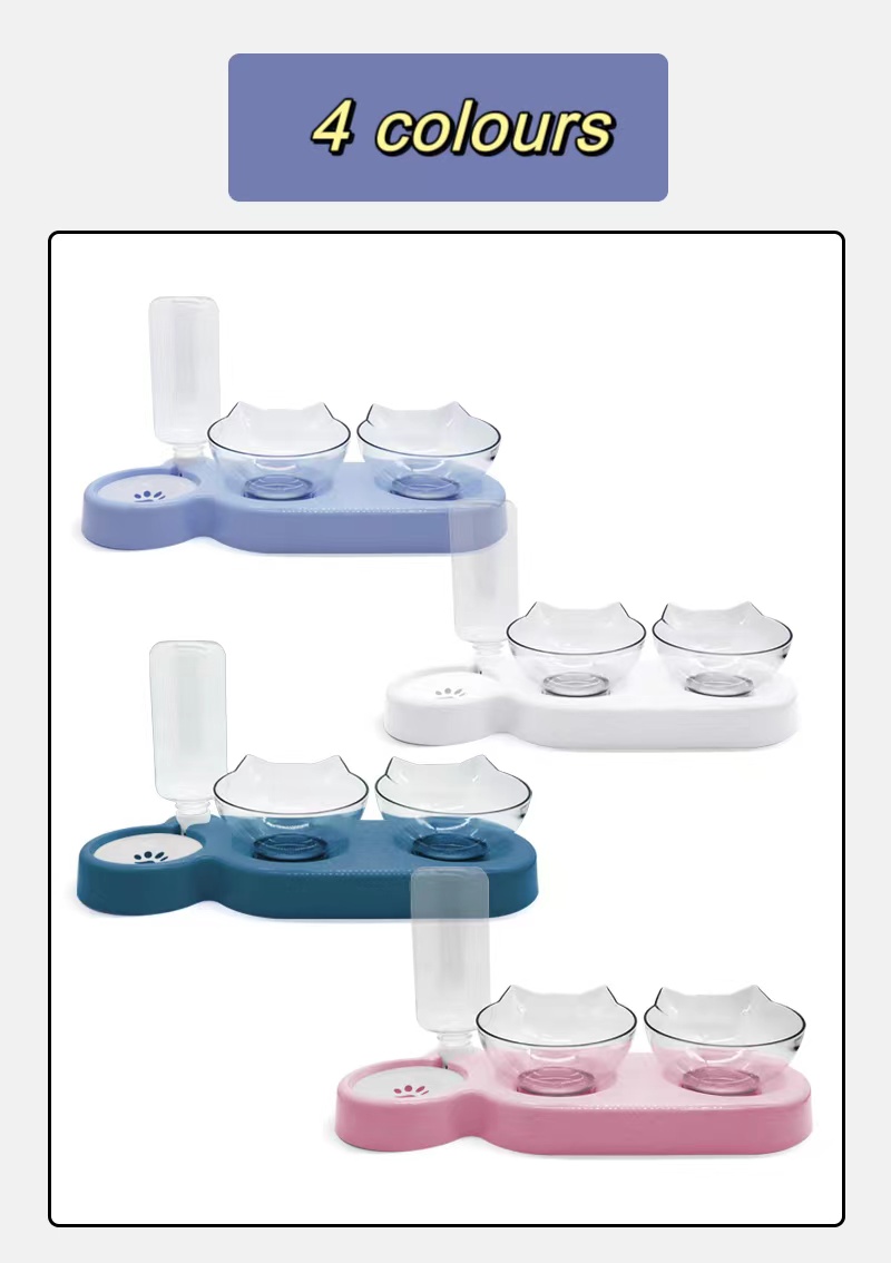 2024 New Arrival Automatic Pet Feeding Double Bowl for Cats & Dogs Elevated Tilted Pet Double Bowl Feeders for Food & Water