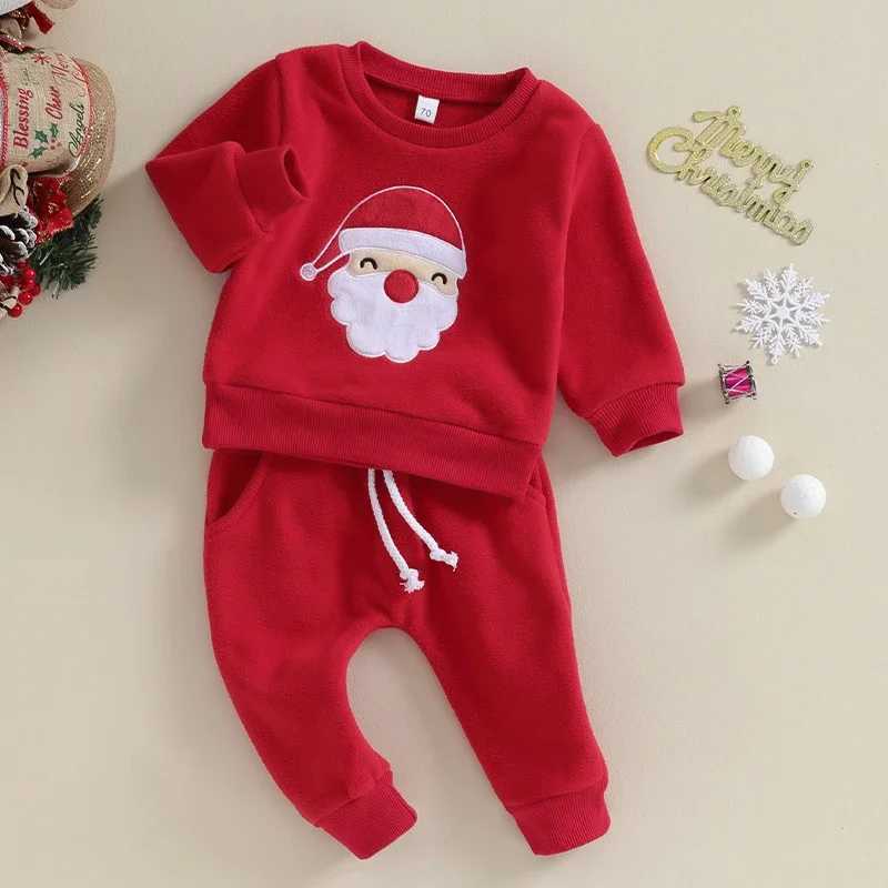 Clothing Sets Toddler Boys Christmas Outfits Set Santa Embroidery Long Sleeve Sweatshirts Solid Color Long Pants Xmas Clothes Set 2Pcs H241126