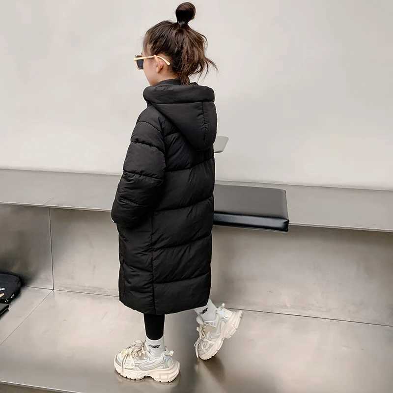 Down Coat Boys Girls Cotton Padded Jacket Children Long Over-the-knee Korean Thickened Coats Kids Warm Keep Hooded Parkas CH179 H241123