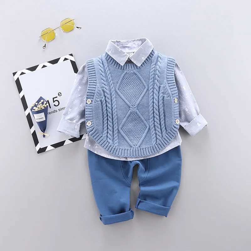 Clothing Sets Autum Children Clothing Sets Gentleman Outfits Baby Boys Sweater Vest + Shirt + Pants 3Pcs Suit Winter Kids Clothes 0-4 Years H241126