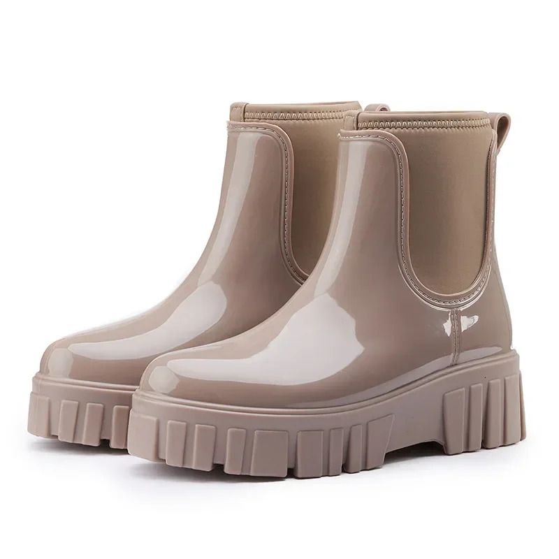 Womens rubber boots platform foot rain shoes womens waterproof Chelsea boots womens Galohes work garden water shoes 241126