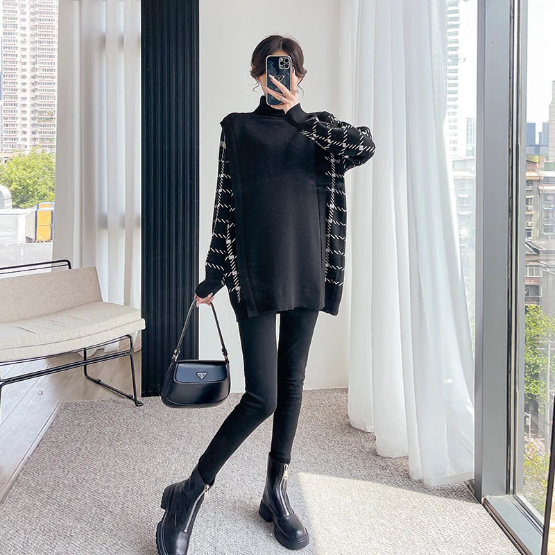 Splicing maternity sweaters oversized loose ties waist shirts winter maternity clothing 241126