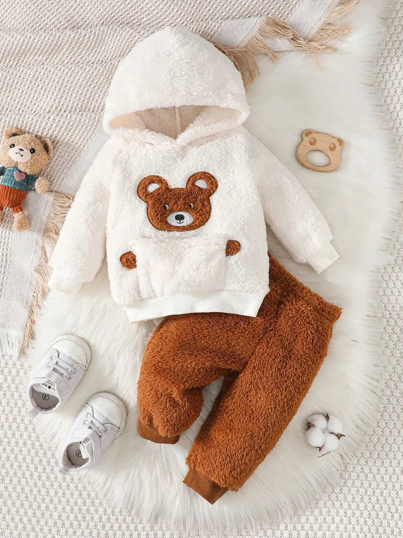 Clothing Sets New Baby Girl Winter Casual Daily Cute Little Bear Fur Thick Design Suitable For Travel 2-Piece Set H241126