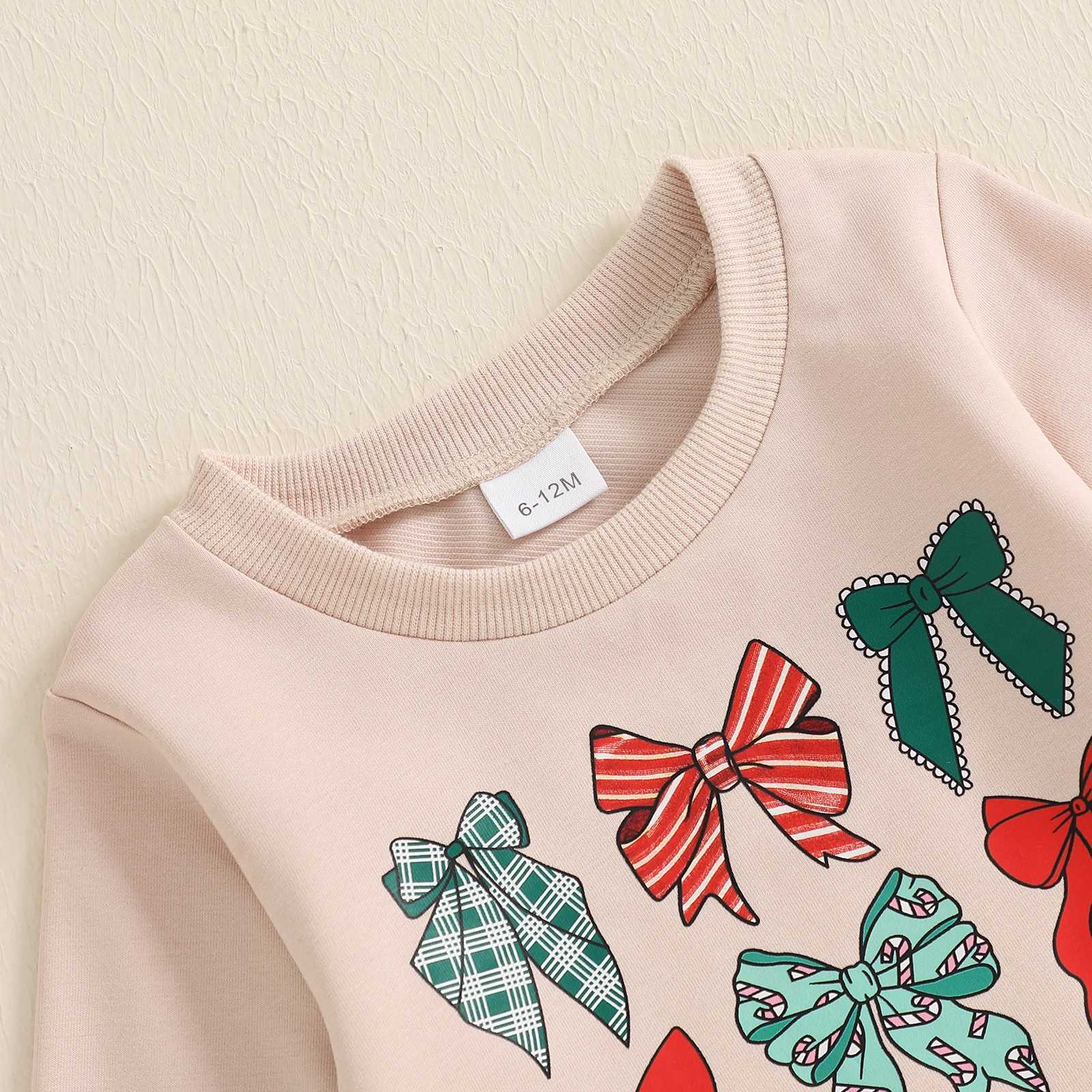 Clothing Sets 1-4Years Kids Baby Girl Christmas Outfits Fashion Autumn Bow Print Long Sleeve Sweatshirt with Flare Pants 2Pieces Toddlers Sets H241126