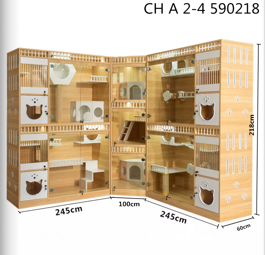 Custom Indoor Luxury Wooden Cat Furniture Breeding Animal Veterinary Supply Wooden Material Cat Cage Display Cage