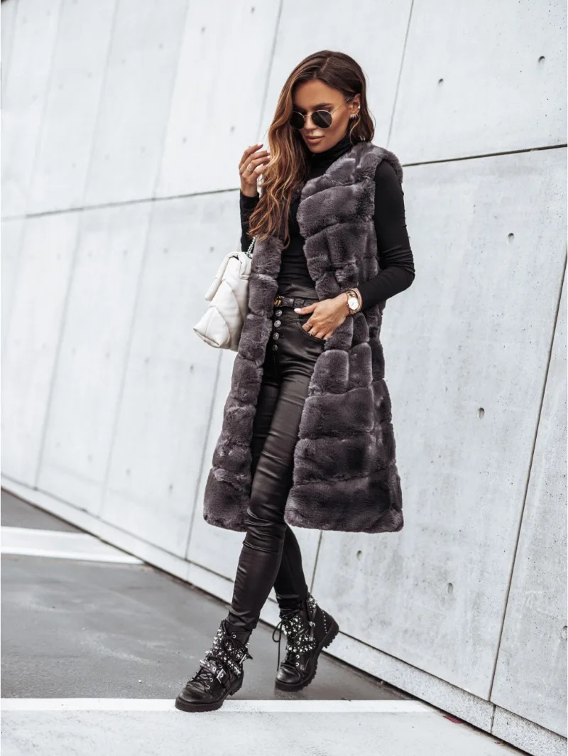 Womens Clothing Sexy Fashion Casual Commuting Vacation Style Versatile Solid Color Long Round Neck Vest Coat 241121