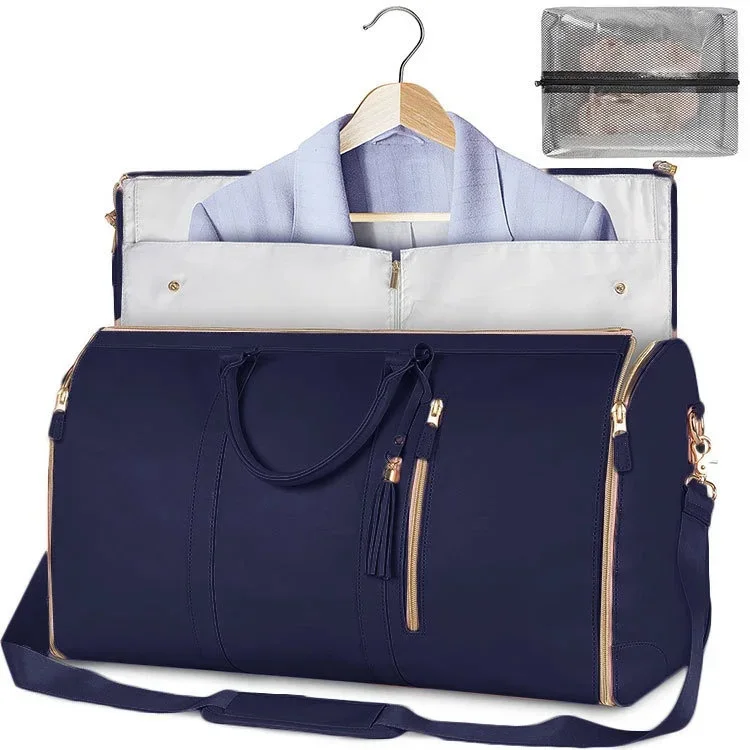 Custom Letters Fashion Women PU Leather Garment Bag Large Capacity Foldable Duffle Suit Bag Casual Versatile Travel Luggage Bags
