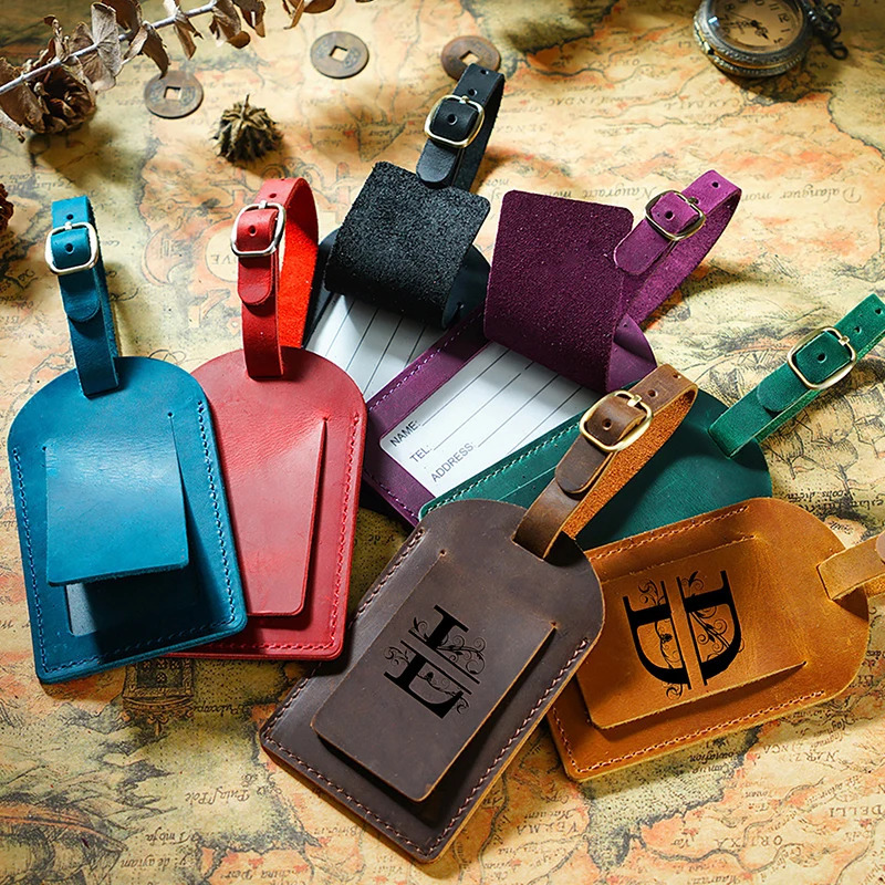 Personalized Luggage Tag Engraved Crazy Horse Label Baggage Boarding Tag Address Card Tag For Luggage And Travel Bags Gift 241114