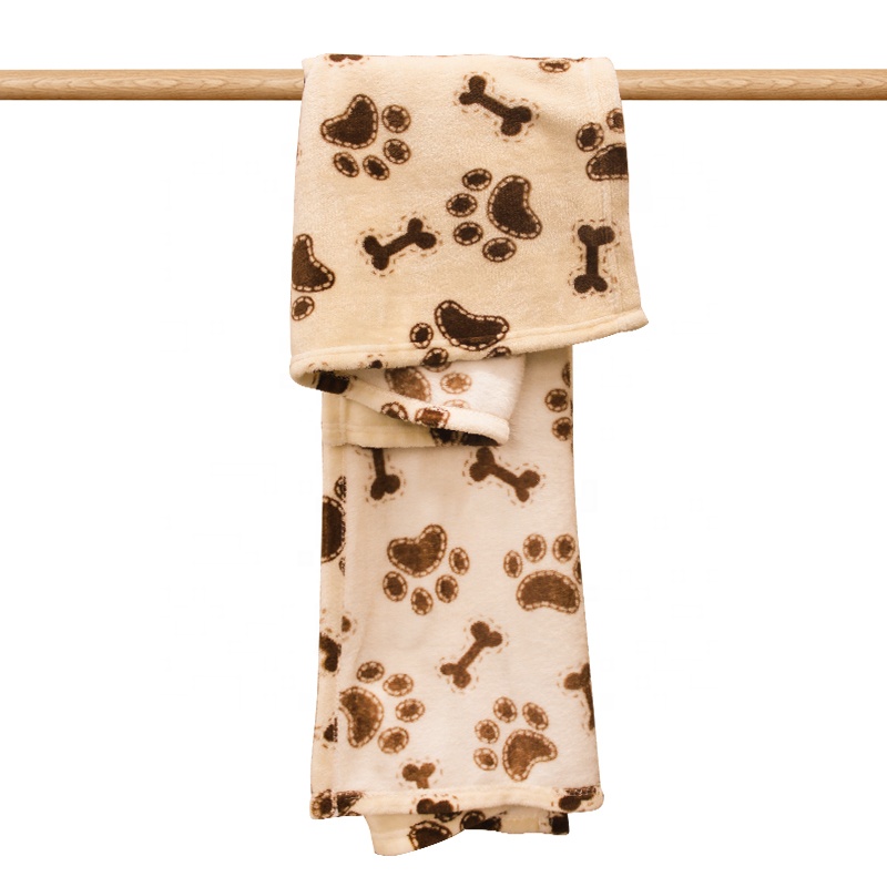Wholesale warm soft luxury fleece polyester custom paw print puppy dog pet blanket