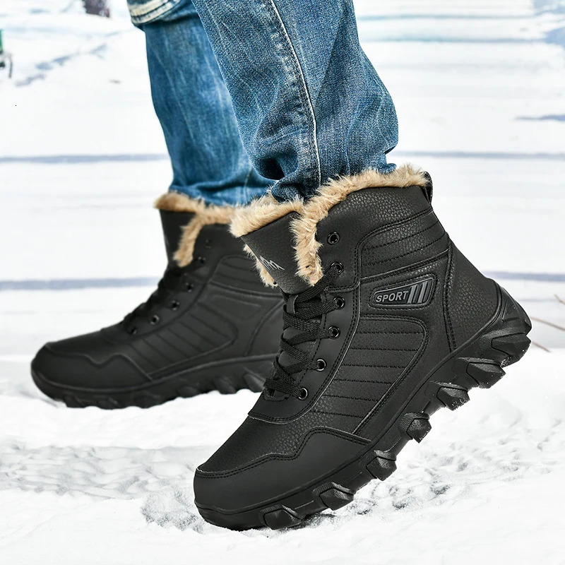 2024 winter mens slippers warm mens shoes waterproof and anti slip plush sports shoes mens leather boots Plus size 48 241126