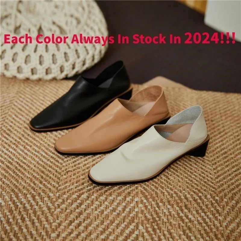 Dilalula 2024 slip-on Genuine Leather Women Pumps Square Toe Med Thick Heels Soft Upper Pumps Office Ladies Dress Shoes 241126