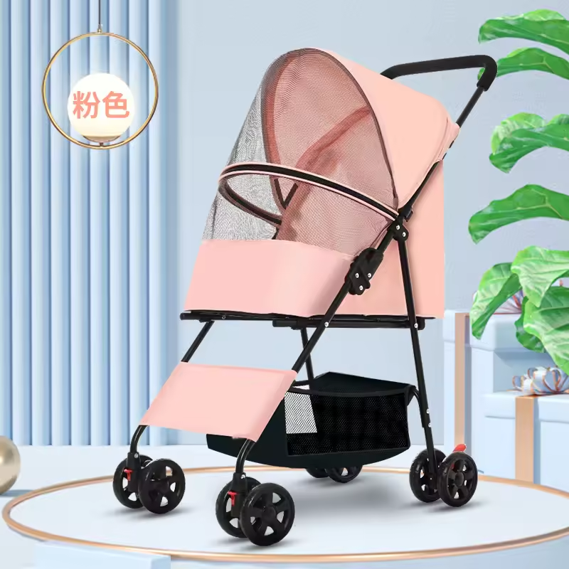 Lightweight Foldable 4-Wheel Zipperless with shock absorption Pet Stroller Trolley for Travel Shopping Walking