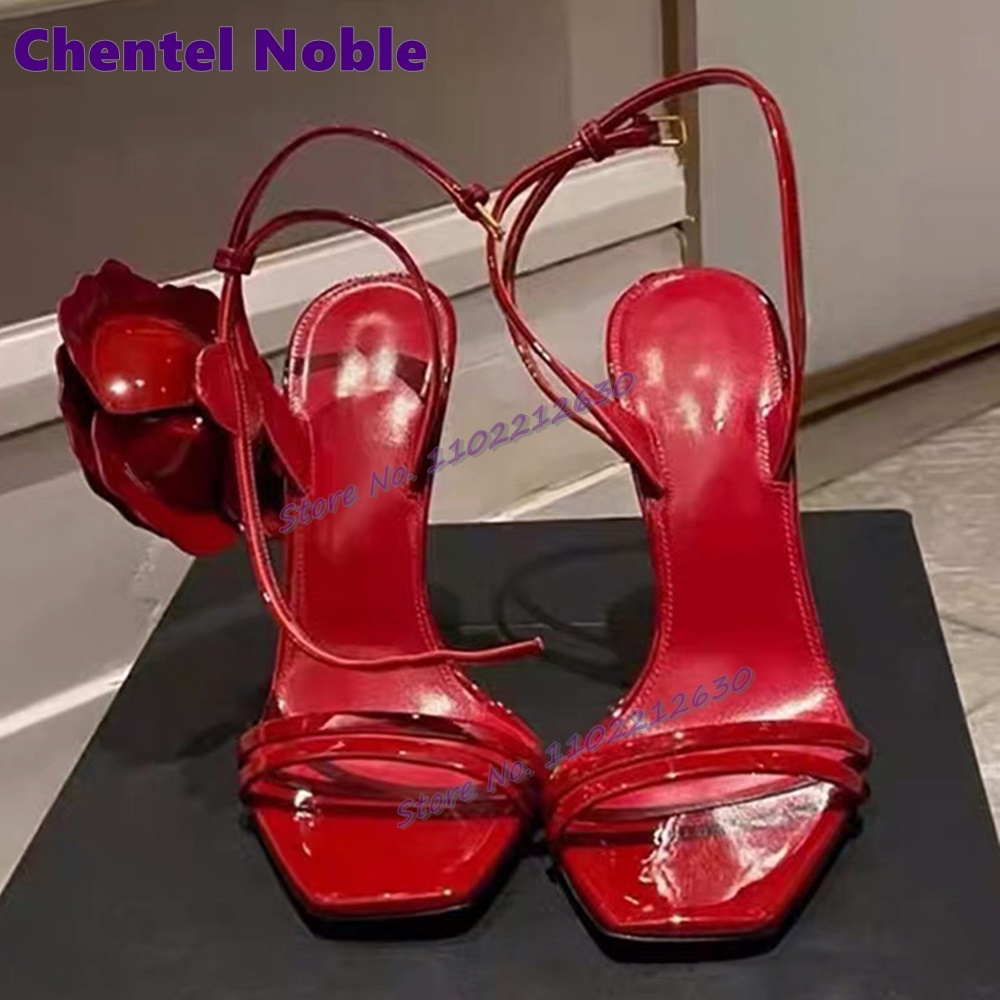 Red Wer Sandals Square Toe Thin High Heels Patent Leather Stilettos Summer Fashion Elegant Women Shoes Party Wedding