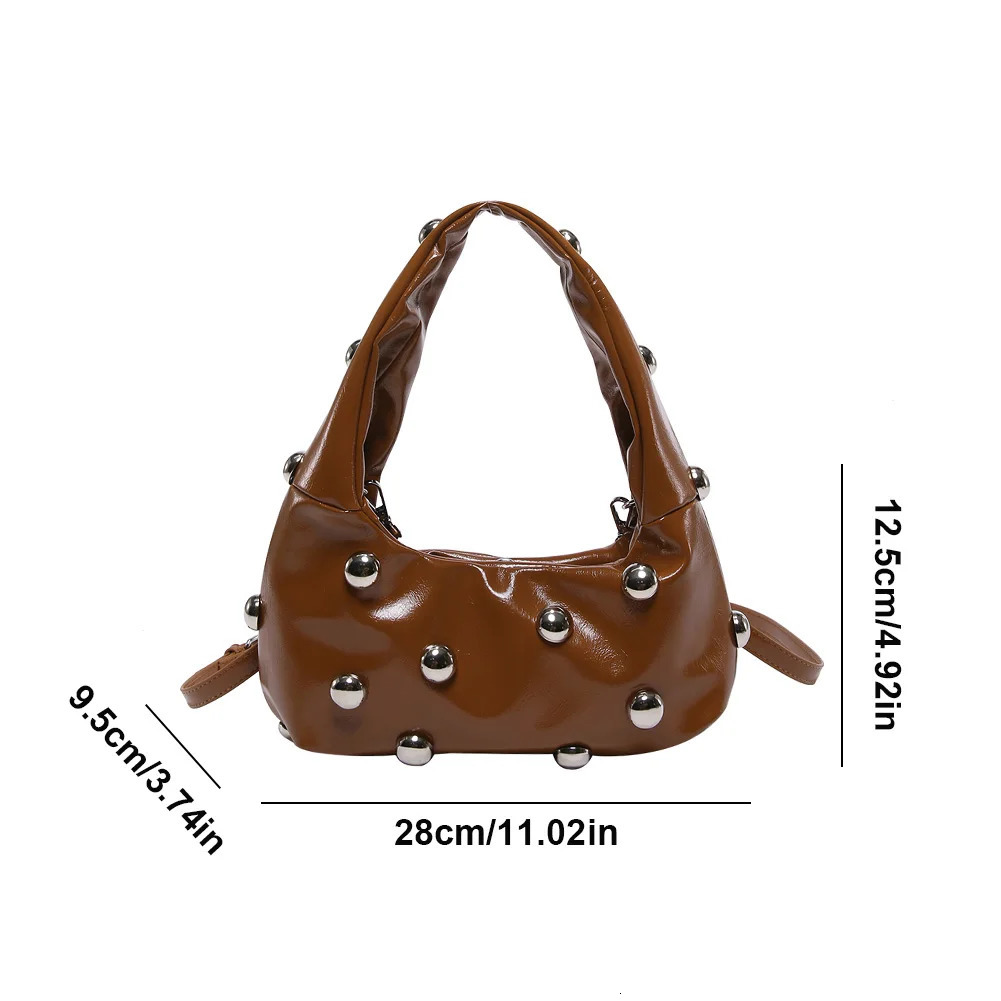Women PU Rivet Shoulder Bag Trendy Underarm Solid Color Fashion Tote Handbag Punk Style Satchel Purse Outdoor Travel 241125